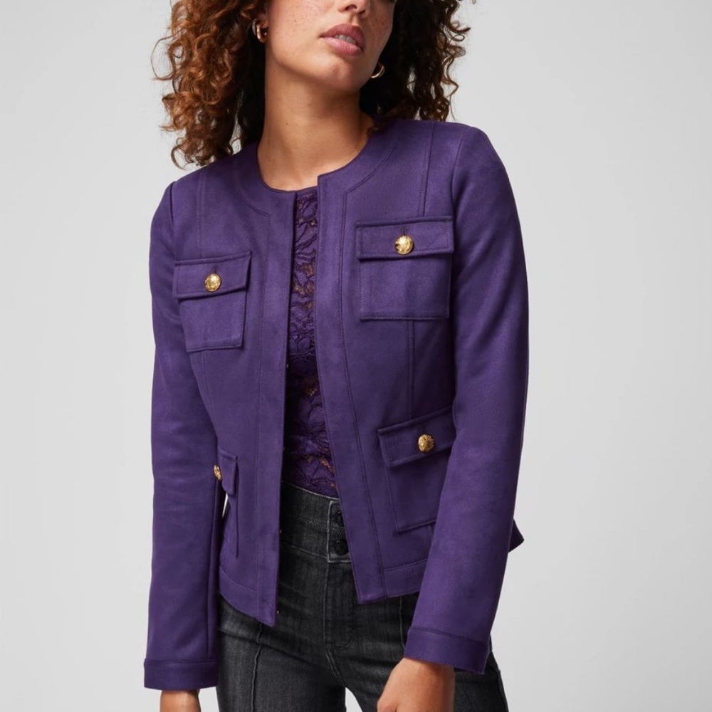 White House Black Market Purple Blazer with Gold Accents